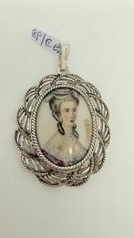 Zilveren oude hanger met inleg: Limoges porselein., Sieraden, Tassen en Uiterlijk, Antieke sieraden, Verzenden, Zilver, Hanger