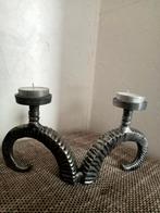 Vintage Metalen Kandelaar van gewei - 34x18 cm, Gebruikt, Grijs, Ophalen of Verzenden, Metaal