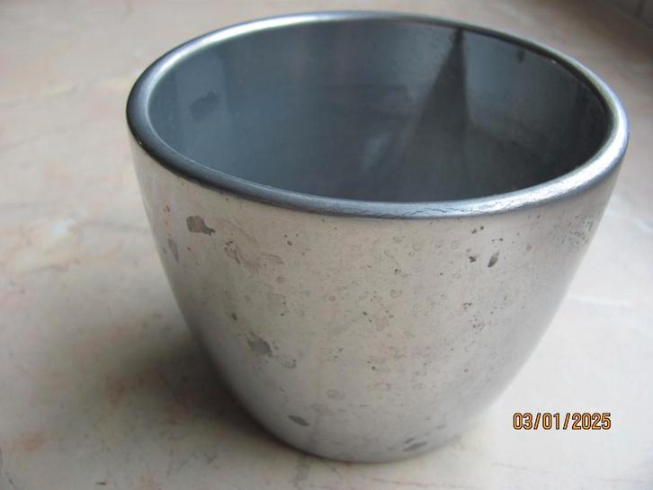 Zilverkleurig metal RONDE aardewerk BLOEMPOT ø 11.5 cm IZGS, Tuin en Terras, Bloembakken en Plantenbakken, Zo goed als nieuw, Overige materialen
