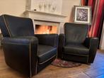 Fauteuil, loungestoel, leunstoel, zwart leer, Huis en Inrichting, Fauteuils, Ophalen, Gebruikt, 50 tot 75 cm, Leer