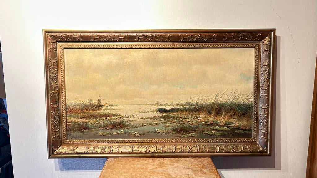 Bram Woudstra - Hollands waterlandschap met molens, Ophalen of Verzenden