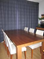 Kersenhouten eettafel + 6 leren stoelen, Huis en Inrichting, Tafels | Eettafels, Ophalen, Gebruikt, 100 tot 150 cm, 200 cm of meer