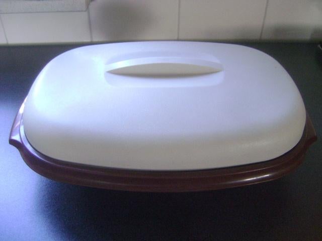 tupperware schaal met deksel en uitlek bak, Ophalen of Verzenden, Gebruikt, Bruin, Schaal