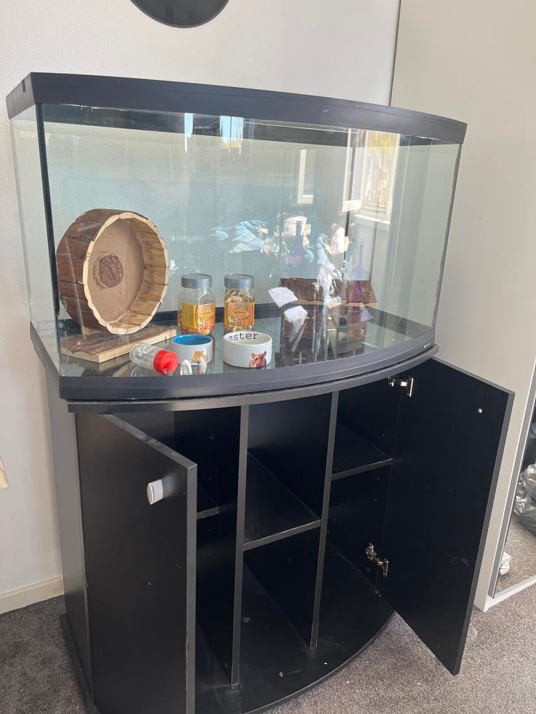 Grote hamsterkooi / glazen verblijf met kast (gebogen), Ophalen, Kooi, Minder dan 60 cm