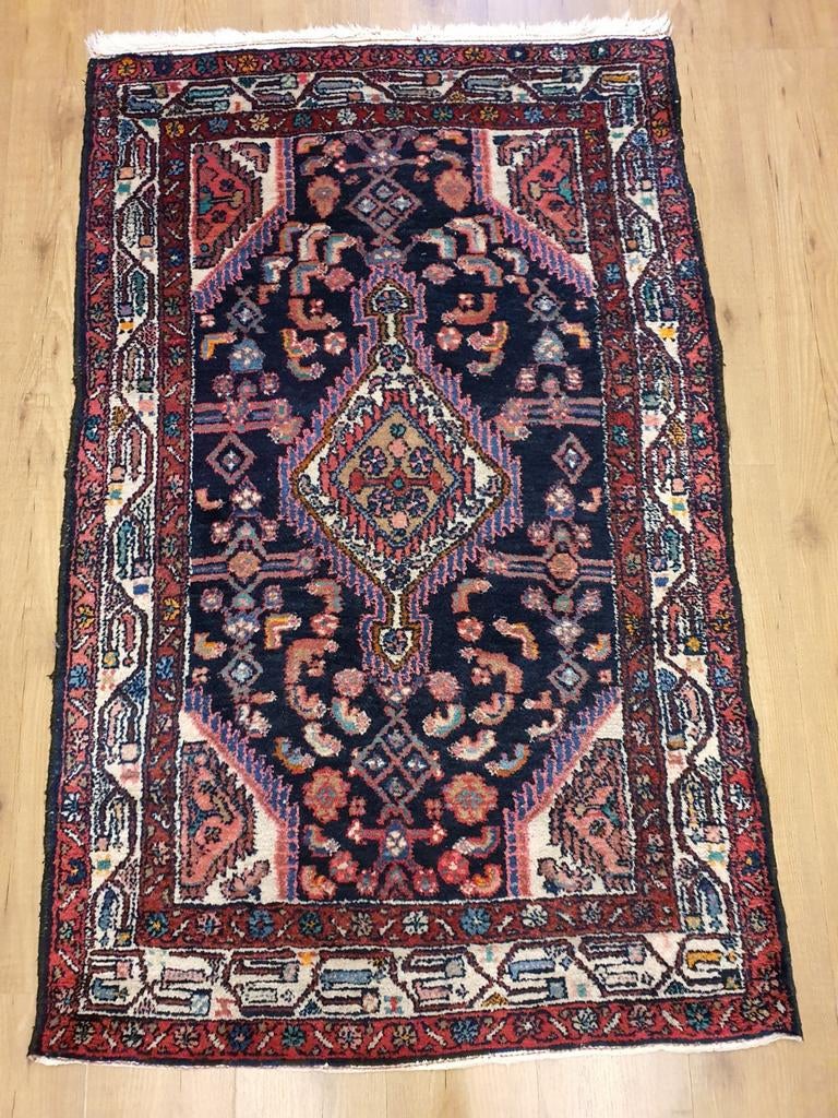 Vintage handgeknoopt perzisch tapijt hamadan 153x95, Huis en Inrichting, Info@SlatsAntiek.nl, Perzisch, 150 tot 200 cm, Rechthoekig