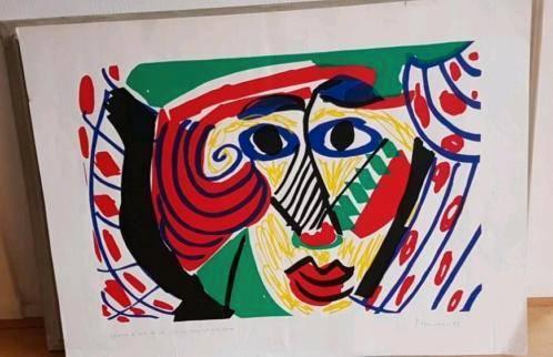 Yolande BROUWERS hoofd blauw wit rood epreuve d Artiste, Antiek en Kunst, Kunst | Litho's en Zeefdrukken, Ophalen