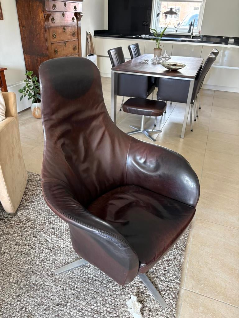 Montis fauteuil Marvin met bijpassende hocker, Huis en Inrichting, Fauteuils, Ophalen, Gebruikt, Leer, 75 tot 100 cm