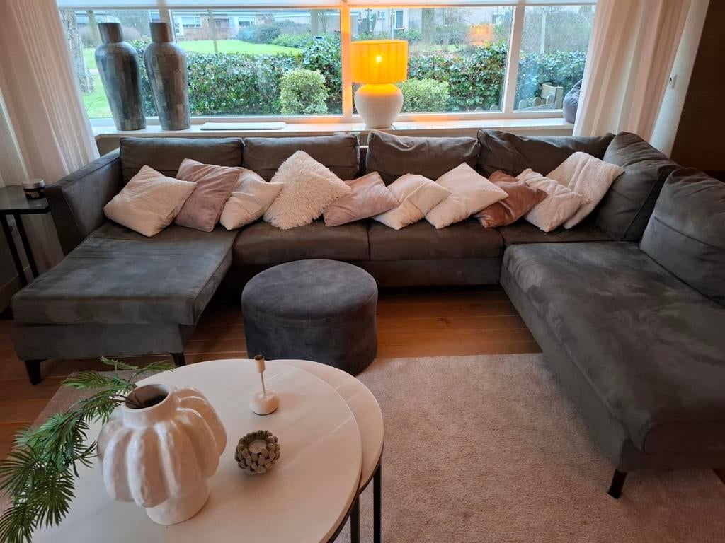 Grote hoekbank groen, Huis en Inrichting, Banken | Bankstellen, Ophalen of Verzenden, Gebruikt, Vierpersoons of meer