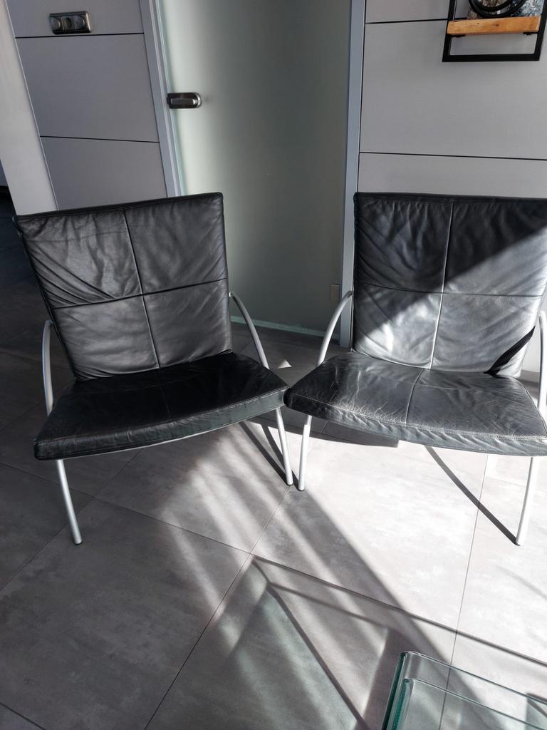 Zwart leren Harvink stoelen, Huis en Inrichting, Fauteuils, Ophalen, Gebruikt, Modern, 50 tot 75 cm