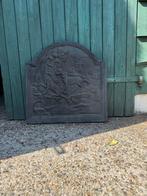 Oude gietijzeren haardplaat met jachttafereel, Ophalen of Verzenden, Gebruikt, Vrijstaande haard, Overige soorten