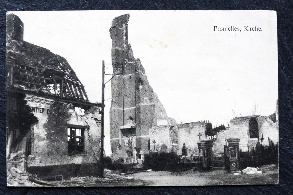 Gebombardeerde kerk bij Fromelles, 1915, Duitse veldpost, Verzamelen, Verzenden, Voor 1920, Gelopen, Politiek en Historie