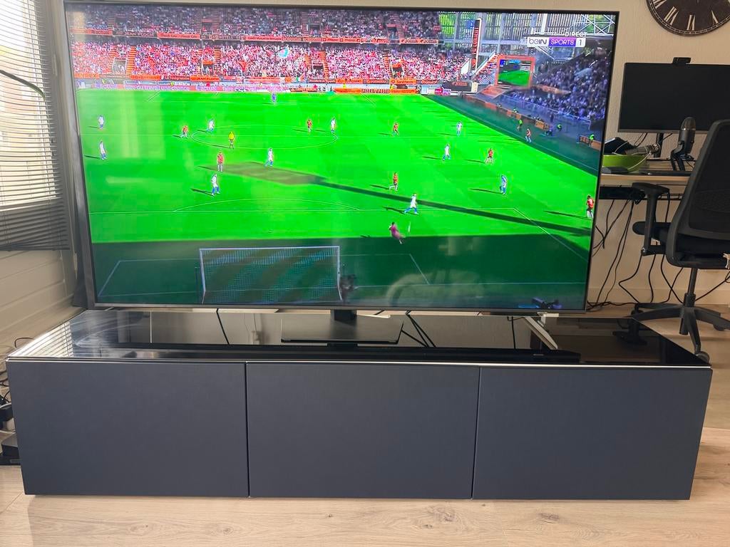 IKEA BESTÅ tv-meubel 180x42 cm antraciet met zwart glasplaat, 150 tot 200 cm, Ophalen of Verzenden, Minder dan 100 cm, 25 tot 50 cm