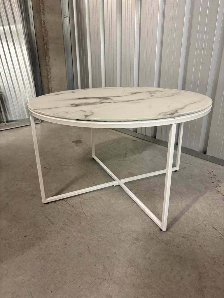 Ronde salontafel met wit marmer patroon, Ophalen, Gebruikt, 50 tot 100 cm, Rond