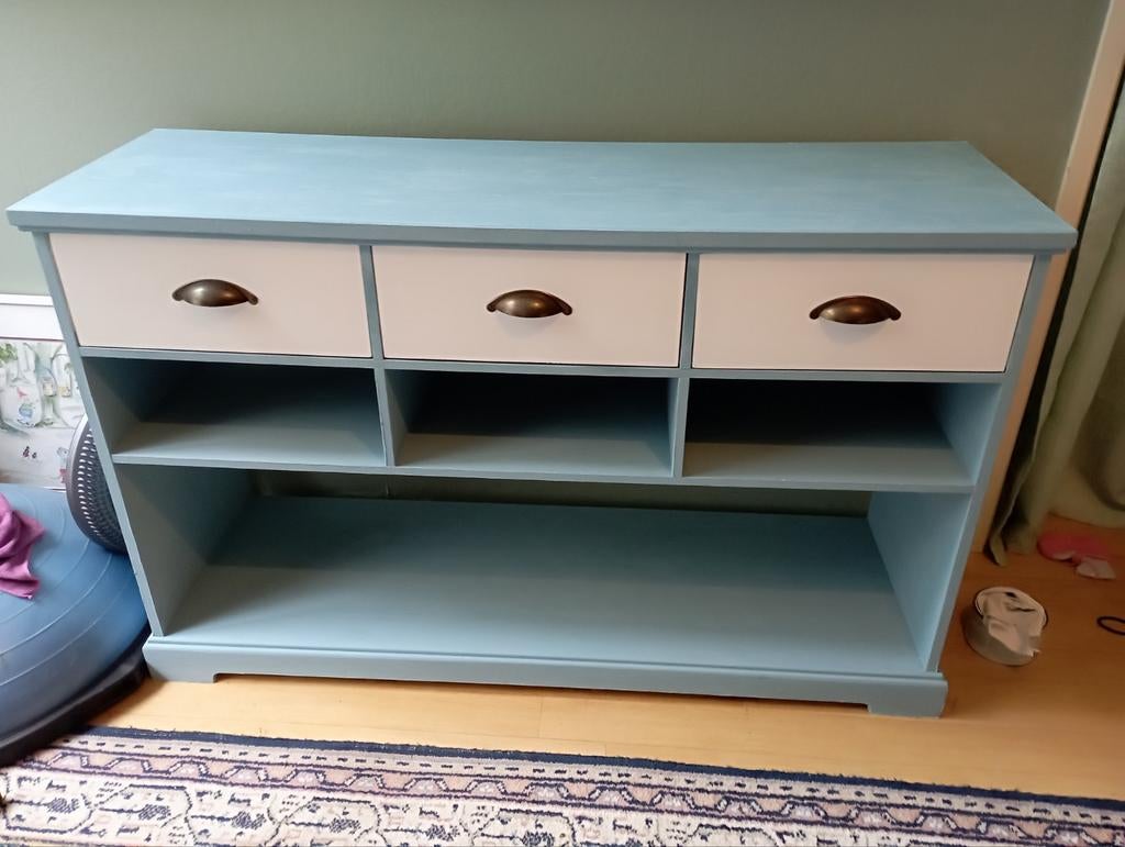 Gepimpte Tvkast dressoir met laden ladekast blauw wit, Huis en Inrichting, Kasten | Dressoirs, Ophalen, Gebruikt, 25 tot 50 cm
