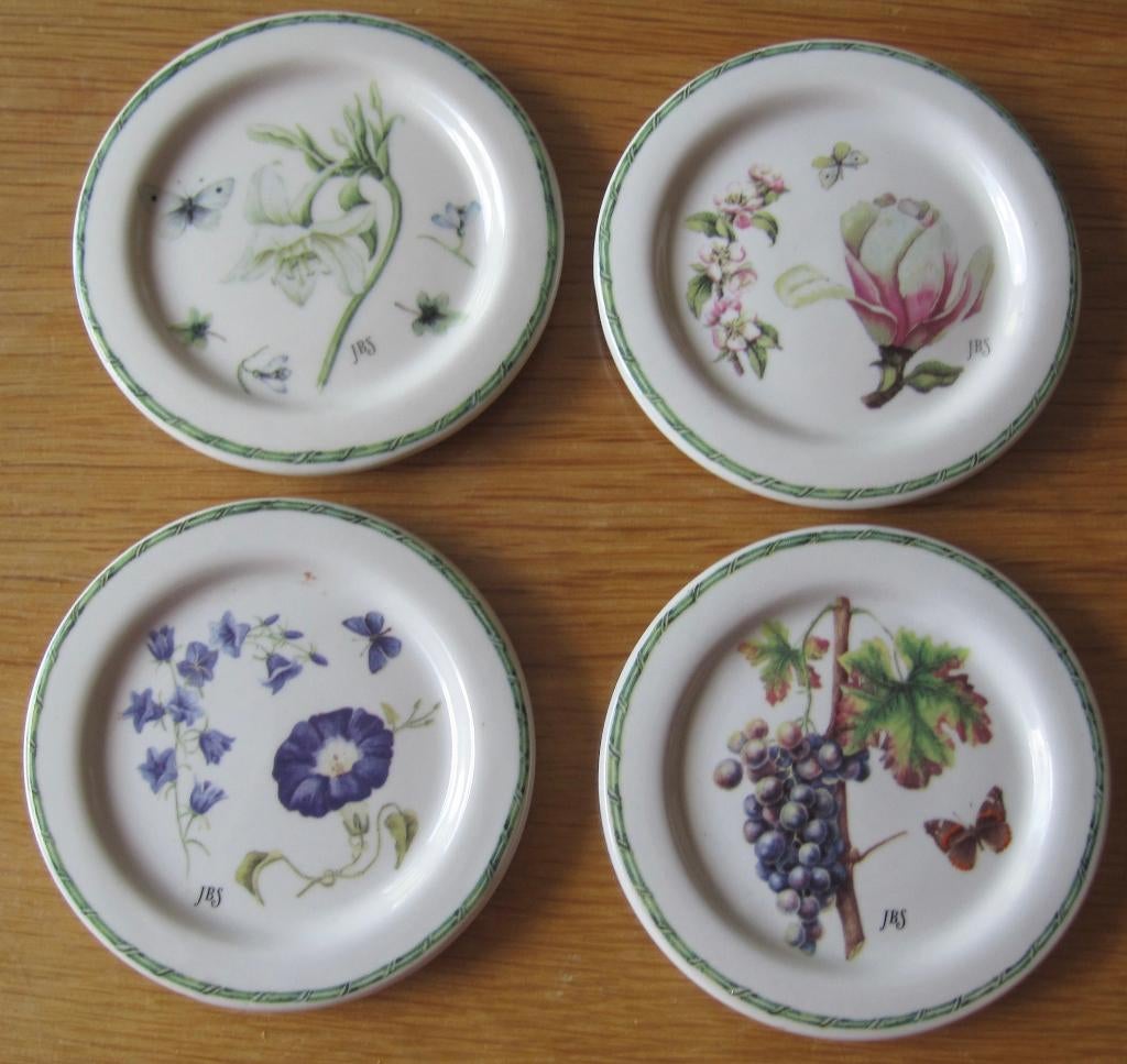 vijf thee - bonbon schoteltjes van Janneke Brinkman - 2006/7, Ophalen of Verzenden, Zo goed als nieuw, Overige stijlen, Kop(pen) en/of Schotel(s)