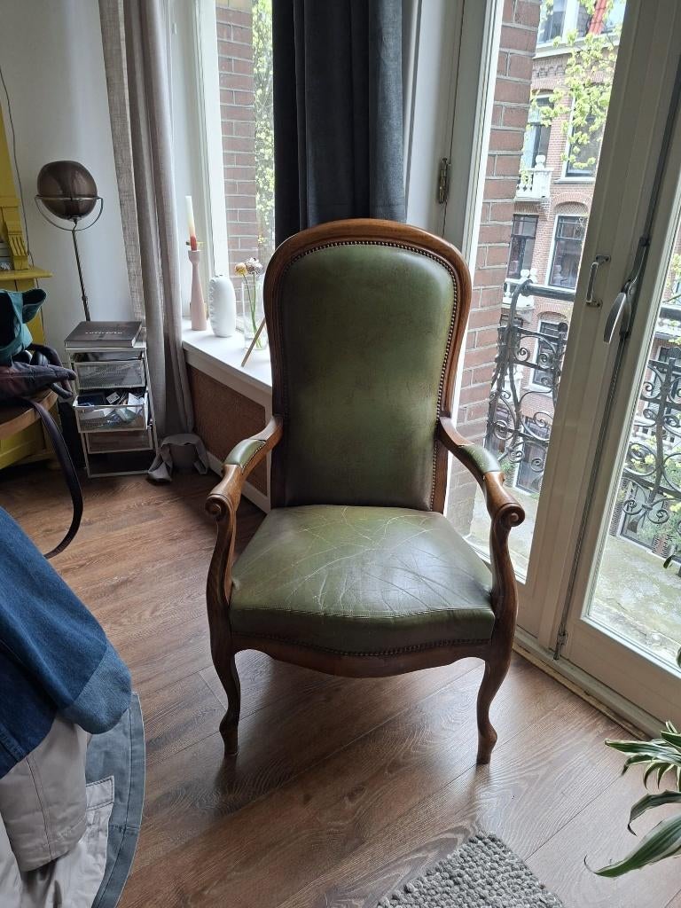 Hout en leren - Louis Philippe Voltaire Fauteuil, Ophalen, Gebruikt, Minder dan 75 cm, Leer