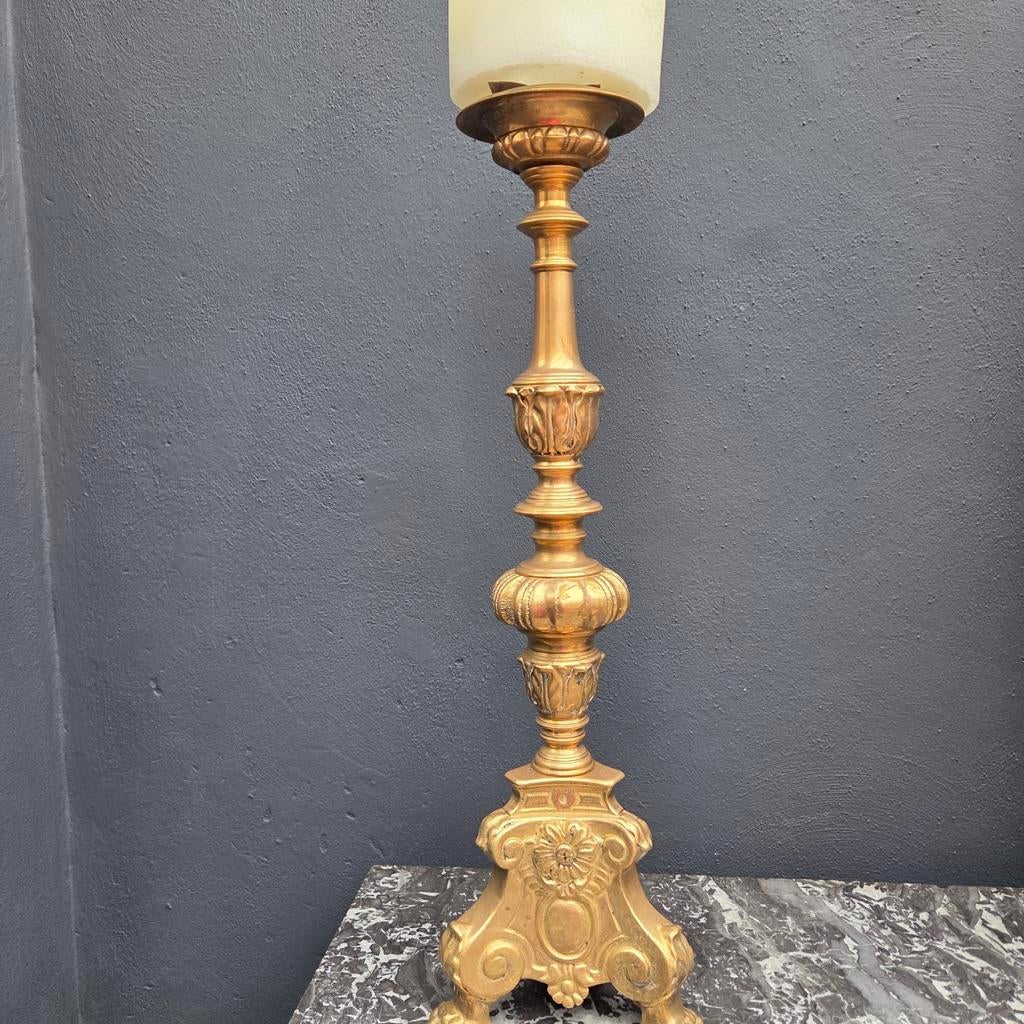 Antieke Koperen Kerkkandelaar - Sierlijk en Authentiek, Ophalen of Verzenden, Koper of Brons