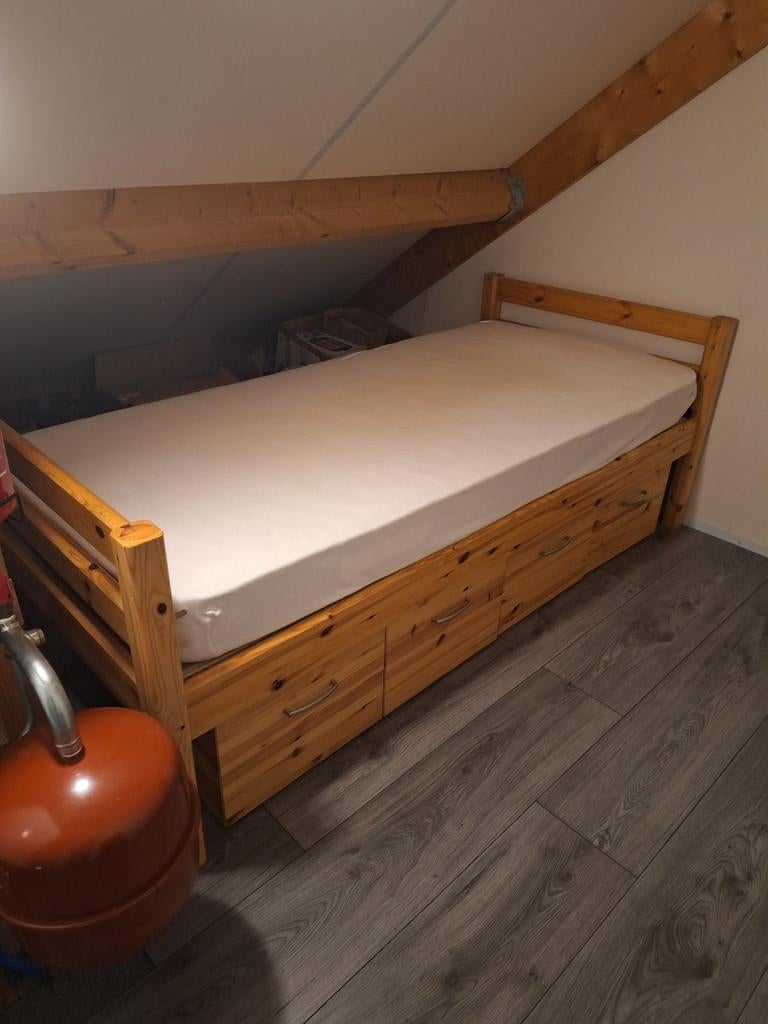 Flexa bed 100x200cm met 4 laden, Ophalen, 100 cm, Eenpersoons, Bruin