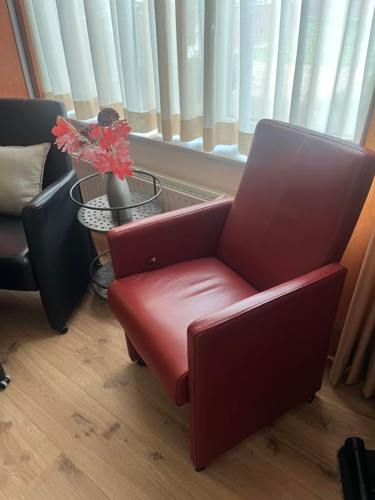 Leren fateuil rood, Ophalen of Verzenden, Zo goed als nieuw, 75 tot 100 cm, 50 tot 75 cm
