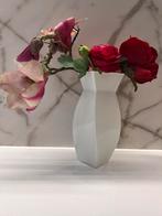 WITTE GLAZEN VAAS + ZIJDEBLOEMEN BOEKET ZIJDE KUNST BLOEMEN, Ophalen of Verzenden, Zo goed als nieuw, Binnen