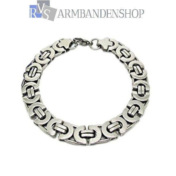 Rvs zilver platte koningsschakel armband konings schakel, Verzenden, Nieuw, Zilver, Staal