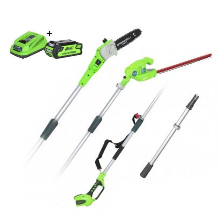 GREENWORKS 40V 2Ah takkenzaag + heggenschaar GRATIS VERZEND, Tuin en Terras, Heggenscharen, Nieuw, Accu, Ophalen of Verzenden