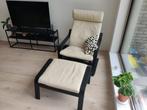 IKEA POANG fauteuil – lage rugleuning, leer + voetensteun, Huis en Inrichting, Fauteuils, Ophalen, Gebruikt, Leer