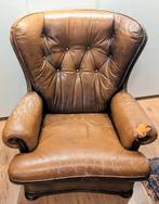 Comfortabele leren fauteuil, opknapper!, Huis en Inrichting, Fauteuils, Chesterfield, Gebruikt, Leer, Ophalen