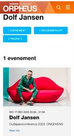 2 tickets Dolf Jansen in Orpheus 17 december rij 2, Tickets en Kaartjes, Theater | Musical, Twee personen, December