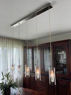 Eetkamerlamp 5 kelken rvs en glas, Huis en Inrichting, Lampen | Hanglampen, Gebruikt, 50 tot 75 cm, Ophalen of Verzenden, Glas