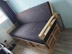 Unieke 1 persoons slaapbank met opbergruimte, eigen ontwerp, Ophalen, Bruin, 90 cm, Eenpersoons
