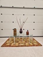 Vintage glazen nesting set met wit ijzeren frame, Huis en Inrichting, Tafels | Bijzettafels, Minder dan 55 cm, ., Vierkant, Glas