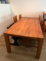 Indoteak tafel (96x200) met 6 stoelen, Ophalen, Gebruikt, Teakhout, 50 tot 100 cm