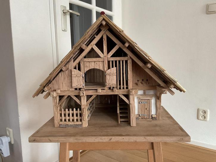 Unieke eiken Kerststal met Verlichting - Gedetailleerd, Diversen, Kerst, Nieuw, Ophalen of Verzenden