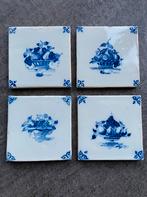 4 tegels uit Makkum Tichelaar aardewerk blauw fruitmand, Ophalen