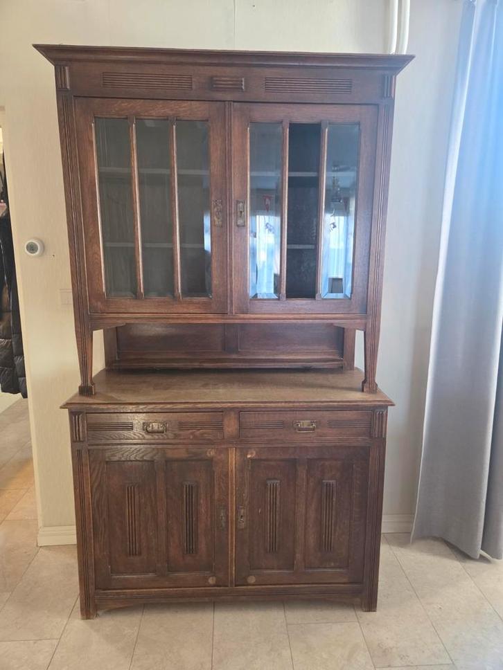 Oude Franse Kast met Glasdeuren, Huis en Inrichting, Kasten | Buffetkasten, Gebruikt, 200 cm of meer, 100 tot 150 cm, 50 tot 75 cm