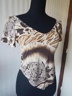 Glamour boho chic top! Animal print tijger panter 34 / 36 XS, Gedragen, Beige, Maat 34 (XS) of kleiner, Korte mouw