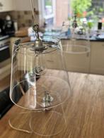 Set van 3 ronde hanglampen van glas met metalen frame, Ophalen, Gebruikt, Glas, Industrieel, modern, transparant