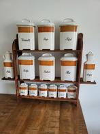 vintage, oude, brocante keukenpotten en theedoeken rekje, Ophalen, Gebruikt