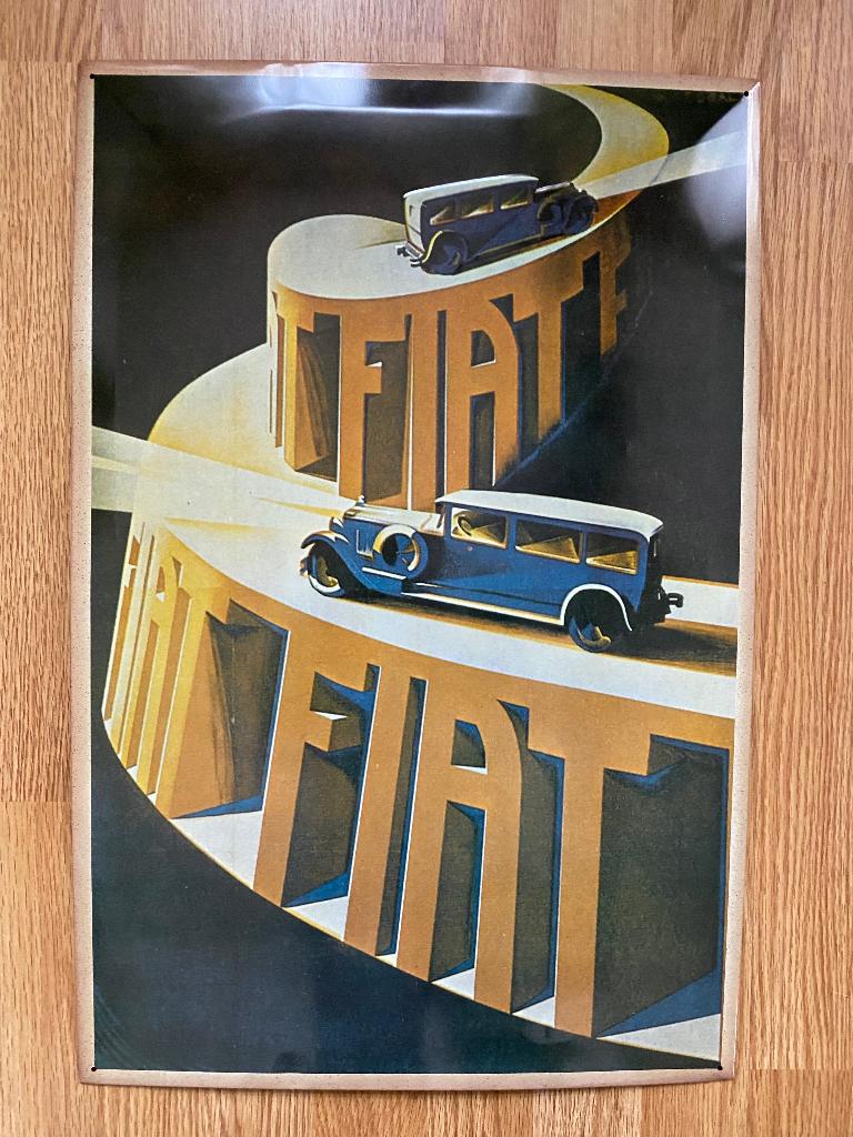 Retro Reclamebord aluminium Fiat affiche auto 39 x 59, Verzamelen, Merken en Reclamevoorwerpen, Zo goed als nieuw, Reclamebord