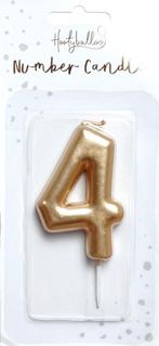 Nummer Kaars - Goud 4 - 6cm, Verzenden, Nieuw, Versiering, Overige
