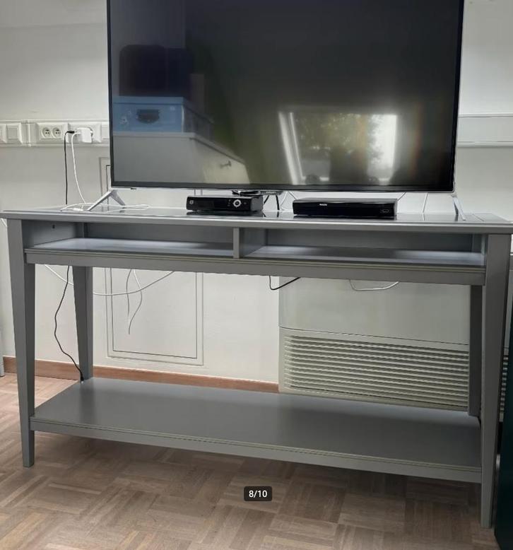 LIATORP SIDETABLE 133 X 37 CM. GRIJS/GLAS, Huis en Inrichting, Tafels | Sidetables, Zo goed als nieuw, 25 tot 50 cm, 100 tot 150 cm