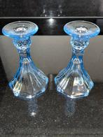2 x blauw glas vintage kandelaars, IKEA?, Ophalen of Verzenden