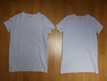 2 Witte basic t-shirten met ronde hals vd HEMA, maat 170/176 beschikbaar voor biedingen