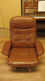 Mooie comfortabele fauteuil te koop - leer - cognac - etc., Huis en Inrichting, Ophalen, Gebruikt, Minder dan 75 cm, Hout