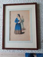 Oude ingelijste prent van vrouwen, Antiek en Kunst, Kunst | Tekeningen en Foto's, Ophalen of Verzenden