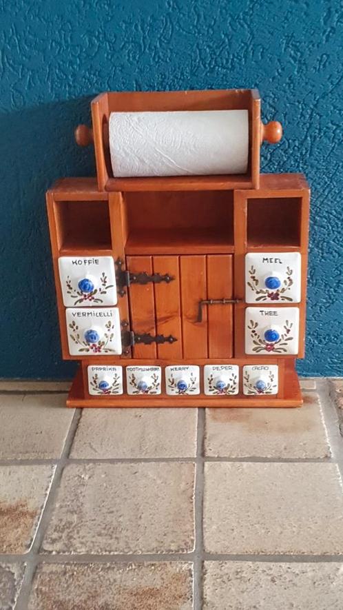 Vintage Houten Kruidenrek met Keukenrolhouder, Antiek en Kunst, Antiek | Woonaccessoires, Ophalen