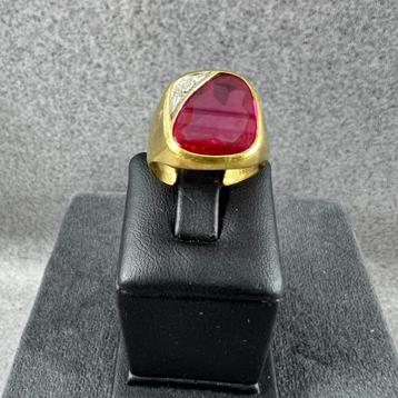 Gouden Ring | 14k | 4,2g | roze/rode steen | mt 18 | 395098 beschikbaar voor biedingen