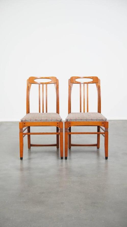 Set van 2 luxe Art Nouveau design Schuitema eetkamerstoelen, Huis en Inrichting, Stoelen, Gebruikt, Twee, Hout, Stof, Bruin, Ophalen