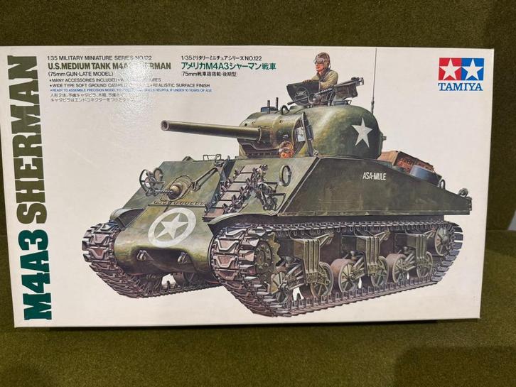 Tamiya 1/35 35122 U.S. Medium tank Sherman M4A3, Hobby en Vrije tijd, Modelbouw | Auto's en Voertuigen, Nieuw, Tank, 1:32 tot 1:50